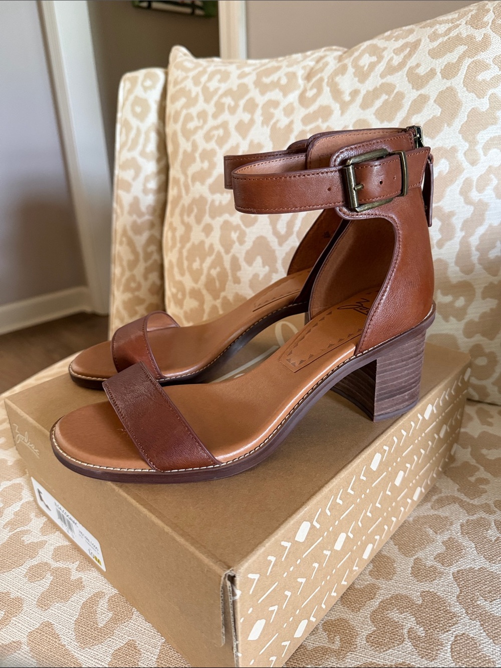 Zodiac Brown Leather Ankle-Strap Block Sandals